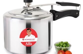 Wonderchef Alfa Aluminium Inner Lid Pressure Cooker | 3 Litre | Sautéing, Steaming, Frying, Boiling, Pressure Cooking | Induction and Gas Cooktops Friendly | BIS Approved | Cool Touch Handles