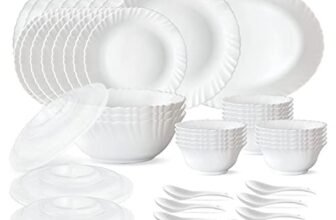 Larah by Borosil 47 pc Opalware Dinner Set for Family of 8 (White)