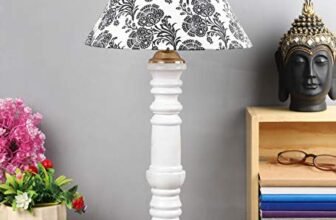 tu casa Table Lamps Brown Wood -shesham Base with Black/White Cotton (Filigree Design Print) Shades for Home Décor, Bedrooms, Living Room, Gifting,Dining Space, Study Room, Restaurants (H-19)