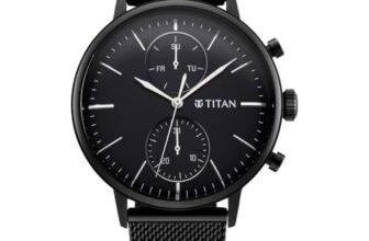 Titan Light Leathers Quartz Multifunction Black Dial Black Stainless Steel Strap Watch for Men – NR90135NM01