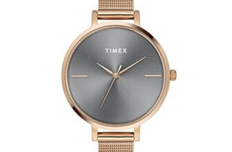 TIMEX Analog Watch for Women with Grey Round Dial & Rose Gold Stainless Steel Bracelet Band Water Resistant Women’s Wrist Watches – TWEL155SMU05