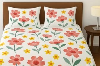 BSB HOME 100% Cotton Feel Double Bed Bedsheet Set | 144 TC Soft & Breathable | Mint Green White Flower Print with 2 Pillow Covers | Wrinkle Free | for Bedroom (90 x 90 Inches)