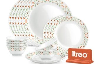 Treo by Milton Opalware Aurelia Meena Dinner Set of 18 | Serving for 6 | Microwave & Dishwasher Safe | Bone-Ash Free | Tempered Toughness | Plates & Bowls | Crockery Set for Dining & Gifting