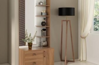 A GLOBIA CREATIONS Winslet Dressing Table | Engineered Wood | Exotic Teak Finish | Matte | Knock Down | Water & Scratch Resistant | Swing Door | 3-Year Warranty
