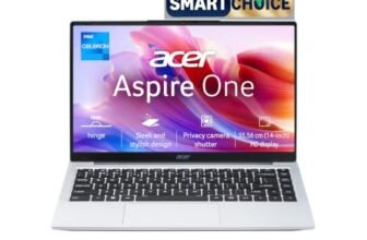 Acer Smartchoice Aspire One, Intel Core Celeron N4500, 8GB LPDDR4 RAM/ 512GB SSD, 14.0″/35.56cm WXGA Display, Intel UHD Graphics, Win 11 Home, Pure Silver, 1.3 Kg, A114-45, Thin and Light Laptop