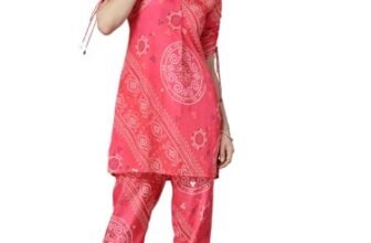 Stylum Women’s Bandhej Printed Satin Kurti Pant Set