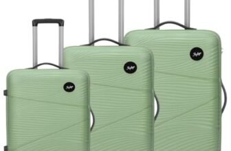 Skybags Swirl Set of 3 Trolley Bag 56, 65 & 75cm | Small+Medium+Large | Hard Luggage | 8 Wheels Suitcase | Combination Lock with Anti-Theft Zipper | Polypropylene | 3 Years Warranty – Unisex (Beige)