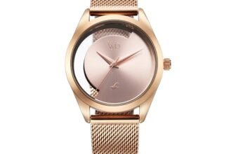 Fastrack Vyb Runway Quartz Analog Pink Dial Rose Gold Metal Strap Watch for Girls – FV60031WM01W