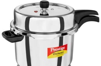 Prestige 8 Litre Stainless Steel Deluxe Alpha Svachh Outerlid Pressure Cooker |Deep lid for spillage control|10 years warranty|Gas & Induction compatible|Gasket release system|ISI Certified