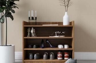 neuspace Hex Shoe Rack 4-Tier Wooden Shoe Storage Rack, 68 x 31 x 60 cm, Leon Teak