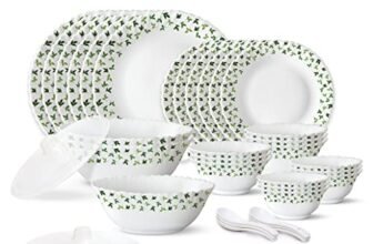Larah by Borosil 35 Pieces Sage Opalware Dinner Set for Family of 6