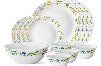 Larah by Borosil Cripper Opalware Dinner Set, 13-Pieces, White