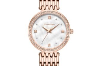 Giordano Analog Watch for Women with Stainless Steel Strap and Crystal Embellished Bezel, Roman Numerals