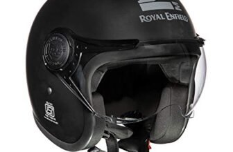 Royal Enfield Open Face MLG Helmet |Made Like a Gun | with Clear Visor | Impact Protection | High Density EPS | ISI and DOT Certified | Micrometric Lock MATT Black (XL) 62 CM