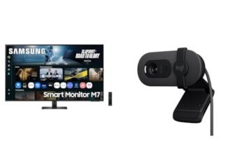 Samsung 43″(1.08m) 4K M7 Vision AI Smart Monitor | UHD 3840 x 2160 | Smart TV Experience with AI Picture & Sound|Type-C|Apple AirPlay|Gaming Bar + Logitech Brio 100 Full HD 1080P Webcam
