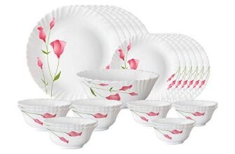 Larah Diana Opalware Glass Dinner Set, 25-Pieces, White