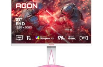 AOC AG275QXR 27″ QHD White and Pink Gaming Monitor with Fast IPS, 170Hz Refresh Rate, 1ms, G-Sync Compatible, HDR400, Light FX Rear Illumination, Low Input Lag, Frame Less 3-Side Design, HDMI & DP