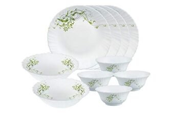 Larah By Borosil Erba Opalware Floral Dinner Set, 10 -Piece, White