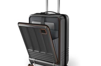 Safari Genius Cabin Trolley Bag with Laptop Compartment, Hardside Polycarbonate Small (55cm) Suitcase | 360° 8 Wheel Spinner Travel Luggage| Recessed Combination Lock|Paradox| Gunmetal