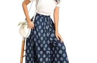 Lonaxa Women Navy Blue & White Printed Flared Palazzo Pants (in, Alpha, M)