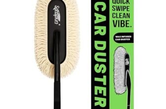 SOFTSPUN Essentials Car Duster – Off White, Long-Handle Lint-Free & Scratch-Free Car Cleaner Brush with SiO2 Wax Infused Cotton Strands for Enhanced Dust Removal (Exterior Car Cleaning Tool)