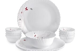 CELLO Lush Fiesta Dazzle Series Opalware Dinner Set of 13 Pieces for Family of 2 | Bone-Ash Free & Leadfree Opal Glass, Microwave & Dishwasher Safe, Plates & Bowls Crockery Set for Dining & Gifting