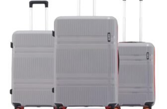 HRX Helium 3-Piece Luggage Set Intergallcatic Grey Polypropylene Hard Shell Suitcase Set – Premium Travel Trolley Bags with 8 Spinner Wheels, Number Lock & Water Resistant Body