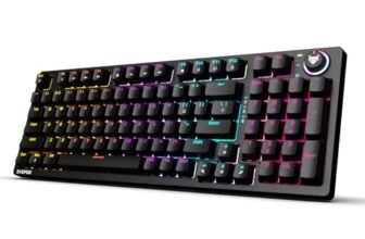 EvoFox Katana X2 FS Mechanical Gaming Keyboard | 3‑Pin Replaceable Clicky Blue Switches, Dynamic Backlighting, All Keys Anti‑Ghosting, Volume Knob, Copilot, Xbox Gamebar, Screenshot & More (Black)