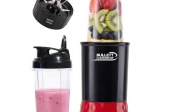Wonderchef Bullet Nutri-Blend 500W Mixer Grinder Smoothie Maker, 22000 RPM, 2 Jars, Stainless-Steel Blade, Sipper Jar & Lid, 2-Yr Warranty, Black & Red