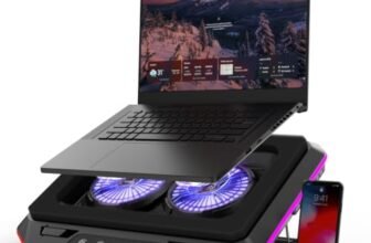 Kreo Arctik Pro Laptop Cooler Pad Dual 125mm Fans, 3000 RPM, 7-Way Adjustable Cooling Pad with RGB Lighting, USB-C Powered, Built-in USB Hub (Arctik Pro)
