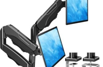 MOUNTUP Dual Monitor Stand for Desk, Monitor Arms for 2 Monitors 13-32 Inch | Holds 4.4-19.8lbs per Arm, VESA 75×75/100×100, Full Motion Monitor Mount for Home Office, C-Clamp & Grommet Base, Black