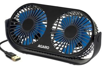 AGARO Signify USB Desk Twin Fan, Portable Table Cooling Fan with 3 Speed Wind, USB Powered, Dual Mode, Quiet Aromatherapy Table Desk Fan, Home, Office, Black.