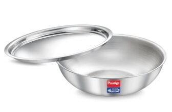 Prestige 18cm/1.2L Tri-Ply Stainless Steel Splendid Tasla with Lid|Gas and Induction Compatible|Even Heat Distribution| Thick Gauge Tri-Ply Body|15 Year Warranty