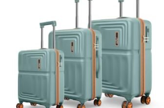 Safari Roma Hard Luggage Trolley Bag with 8 Wheels Set of Cabin, Medium and Large Size Suitcases – Sage Green
