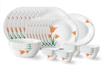 Larah by Borosil Firefly Fluted Series Opalware Dinner Set | 36 Pieces for Family of 8 | Microwave & Dishwasher Safe | Bone-Ash Free | Crockery Set for Dining & Gifting | Plates & Bowls | White