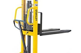 STANLEY SXWTI-CSTACK10 Manual Stacker, 1000kg Load Capacity, 160 cm Fork Height, Square Cushioned Handle,Proportional Lowering,Foot Pedal Quick Lift,Offset Casters for Stability, Dimensions: 115×55 cm