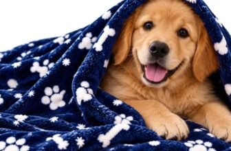 Foodie Puppies Pet Blanket for Dogs & Cats – Navy Blue Paw Print Fleece Blanket, Soft Cozy Washable Cover for Puppies, Kittens & Pets | 39 x 30 Inch