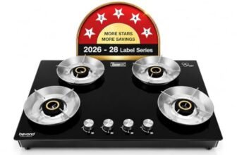 Beyond Appliances Quantum Pro 4 Burner | Gas Saver Stove | 5 Star Energy Rated |10 Year Warranty | Auto Ignition | 77% Energy Efficient| Full Brass burners | LPG & PNG | ISI & LERC Certified