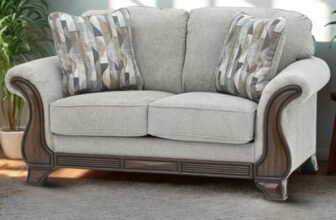 Royaloak Amber Fabric Sofa 2 Seater | Soft Grey Upholstery with Thick Cushions | Designer Wooden Arm Panels and Wood Finish Skirting Legs | 2 Seater Sofa with Super Soft Cushions for Comfort