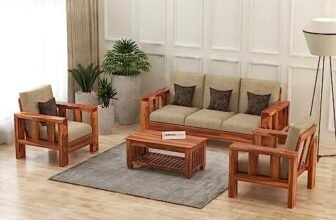 SAAMENIA FURNITURES Solid Sheesham Wooden 5 Seater Sofa Set for Living Room Furniture – Chocolate Brown Finish (3+1+1)