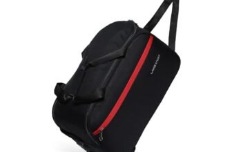 Lavie Sport Polyester Lino M Cabin Size 53 Cms Duffle Wheeler Bag | 2 Wheel Duffle Bag | Duffle Bag With Adjustable Handle, 24 cm, Black