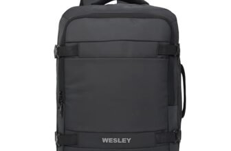 Wesley Luxur 45 Ltrs Overnighter Expandable Travel Laptop Backpack, Flight Cabin Approved Carry On with 16 inch Laptop Compartment, Anti Theft feature business/Travel/Weekender/college Charcoal Black