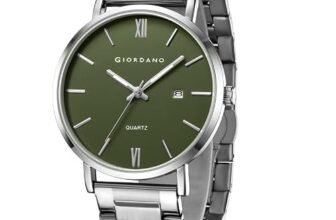 Giordano Analog Quartz Watch for Men with Round Green Dial, Roman Indices, Date Function, Luminous Hands, Silver Stainless Steel Strap – GZ-50211-22