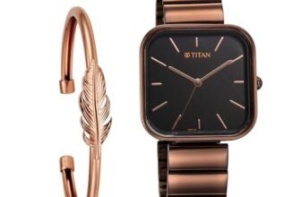 Titan Purple Stackables Quartz Analog Black Dial Metallic Brown Stainless Steel Strap Watch for Women – NT2715QM01F