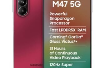 Samsung Galaxy M47 5G Mobile (Rogue Red, 6GB RAM, 128GB Storage, 6000mAh Battery)| 50MP OIS| Snapdragon Processor| LPDDR5X RAM,UFS 3.1 Storage| Gorilla Glass Victus+| sAMOLED| Knox Security| AI
