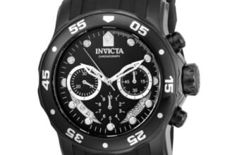 Invicta Stainless Steel Pro Diver Chronograph Black Dial Analog Watch for Men – 21930, Gold Band