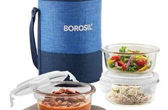 Borosil Borosilicate Glass Lunch Box with Bag (Prime, 400ml x 3)