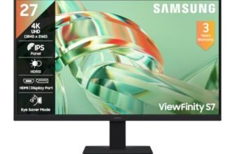 Samsung 27 Inch 4K ViewFinity S7 Monitor | 4K (3840 x 2160) | IPS Panel | 1.07 Billion Colors | Ports-HDMI/DP/Headphone |HDR10|sRGB 99%| PIP & PBP |Game Mode | Tilt Adjustable | LS27H710EAWXXL | Black