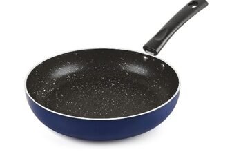 CELLO Regal Non Stick Blue Fry Pan with Spatter – 22cm | Cookware with Non Stick Coating | Gas Top and Induction Compatible