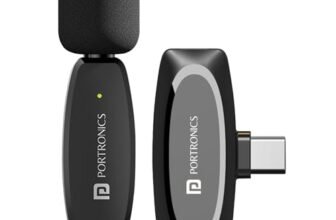 Portronics Dash 7 Omnidirectional Type C Wireless Microphone, Noise Cancellation, Plug & Play, Lapel Wireless Mic for Video Recording, Supports Type C Android, iPhone, Camera(Black)